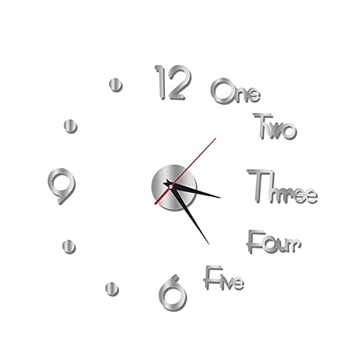 Reloj de Pared 3D,Sin Marco Reloj de Pared 3D,DIY Etiqueta de La Pared del Reloj Mudo Moderno,Reloj de Etiqueta de Pared Decoración,para Decoración del Hogar Oficina (Plata) Cover