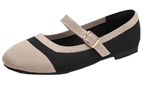 Mesh Knit Flats for Women Round Toe Breathable Mary Jane Shoes Casual Commuting Work Office Shoes