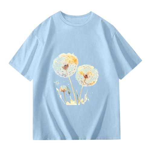 Girls Short Sleeve T-Shirt Kids Floral Print Dandelion Graphic Tee Toddler Loose Fit Round Neck Casual Tops for Summer3