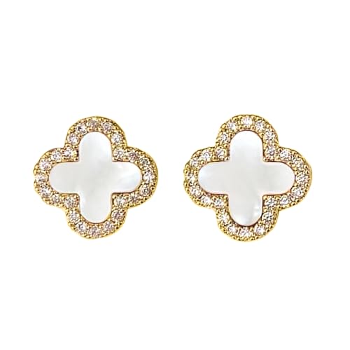 Clover Earrings for Women | Hypoallergenic Studded Clover Stud Earrings | Lovely Gift - Studded White