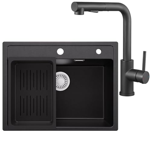 ANYCEE 60 x 46 cm Lavello Nero con L Rubinetto