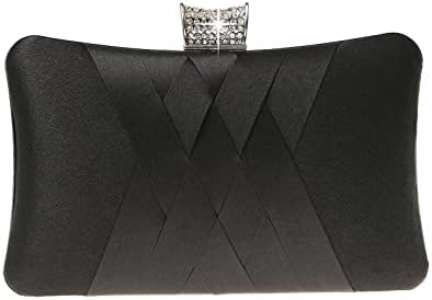 DA BODAN Fashion Womens Jane Satin Diamante Clutch Rhinestone Evening Bridal Prom Party Handbag Crossbody Purse Chain Bag (Black)