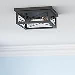 2-Light Industrial Square Flush Mount Ceiling Light, Farmhouse Ceiling Light Fixture for Kitchen, Modern Black Close to Ceiling Light for Hallway Bedroom Balcony Porch Stairway, E26, 2-Pack - Image 2