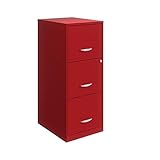 Hirsh Space Solutions 18' Deep 3 High-Side Drawers Modern Metal Vertical File Cabinet/Lateral File Cabinet for Small Office or Home Office, with Cam Lock, Letter-Size Hanging File Folders in Lava Red