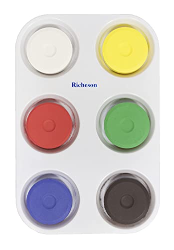 Sax Non-Toxic Giant Tempera Paint Cakes with Tray - 2 1/4 x 3/4inch - Set of 6 - Assorted Colors