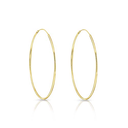 DTPsilver® Boucles d'oreilles Femme Mini/Petites/Moyennes/Grandes Créoles en Argent Fin 925 Plaqué Or Jaune - Épaisseur 1.2 mm - Diamètre 60 mm