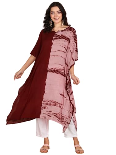Image of Maaesa Women Handcrafted Tie & Dye Rayon Crepe Kaftan Dress | Casual Wear | Flowy Kaftan Style | Lightweight & Breathable Fabric
