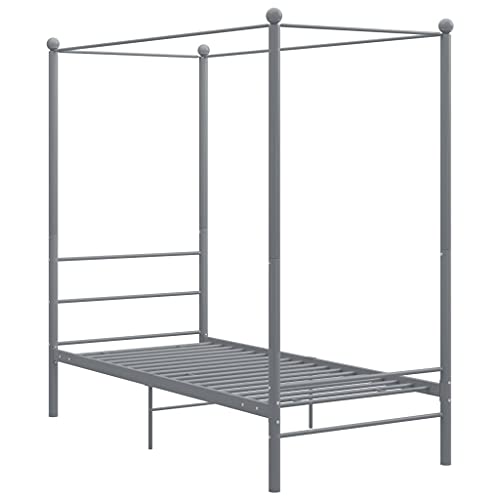 vidaXL Estructura de Cama Casa Hogar Dormitorio Robusta Duradera Muebles Mobiliario Cómodo Individual con Dosel Metal Gris 90x200 cm