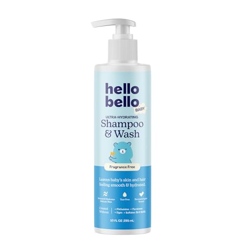 Image of Hello Bello Baby Ultra-Hydrating Shampoo & Wash, Fragrance Free for Sensitive Skin, 10oz Bottle