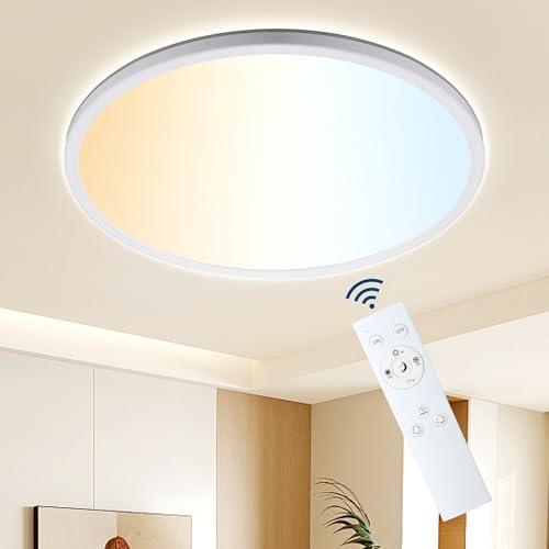 ONDTA LED Deckenleuchte Dimmbar 45W, 2700K-6500K 6700LM Deckenlampe Wohnzimmer, IP44 Küchenlampe Badezimmer Lampe Deck, Ultra Dünn LED Panel für Küchen Schlafzimmer, Weiß Rund Ø57 CM