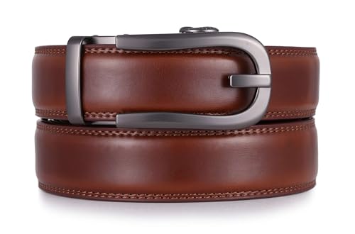 Mio Marino Ratchet Belts for Men - Genuine Leather Dress Belt - Automatic Buckle - Horseshoe - Mahogany - Adjustable from 48