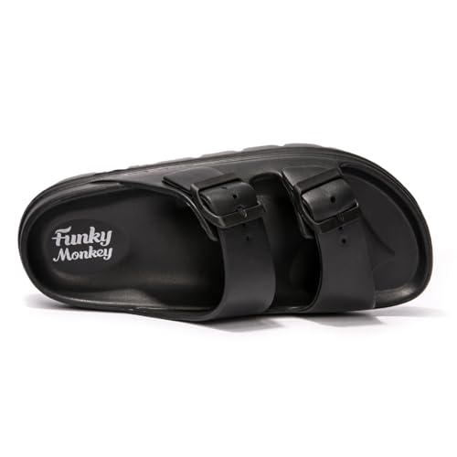 فاني مونكي شبشب ايفا للنساء بنعل سميك قابل للتعديل وابزيم مزدوج مقاوم للماء، اسود/TS، مقاس 41 EU