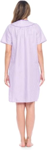 Image of Casual Nights Women's Snap - Front House Dress Short Sleeve Woven Housecoat Duster Lounger Robe with Pockets