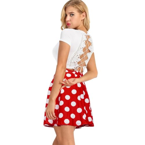 Sprinlot Damen Vintage Rock, 1950er Jahre A Linie Faltenrock, L-Größe Ausgestellt Rock, Mini Skater Rocks, Polka Dot kurzer Swing Rocks Partyrock für Fasching Halloween Karneval Party C3