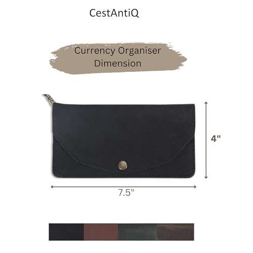 Leather Money Bag Wallet for Women, Reusable Budget Organizer, Retro Clutch Wallet Vintage Cash Envelope Continental Wallet Travel Currency Organizer Long Utility Pouch (Black)3