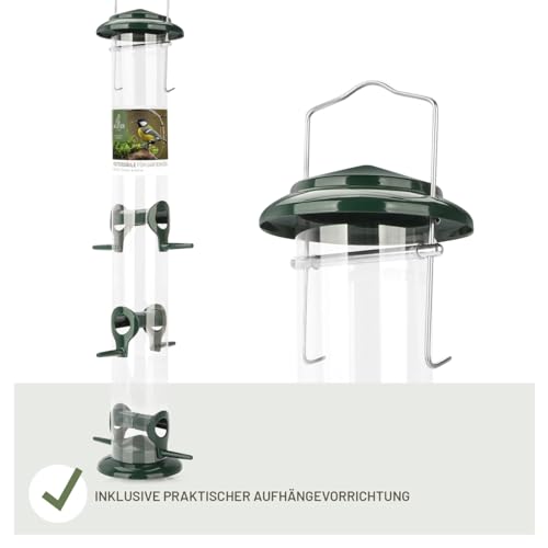 wildtier liebe Körner Futtersäule, Vogelfutterspender 52cm, Grün - aus rostfreiem Metall I Vogel-Futterstation, Vogelfutter-Säule, Wildvögel Futtersilo I Ganzjährige Vogelfütterung