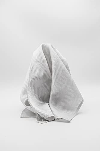 Royal Silk Fine Light Grey Herringbone Silk Handkerchief Smooth Mulberry Silk - 100% Silk – Large 16” Square #TOP6