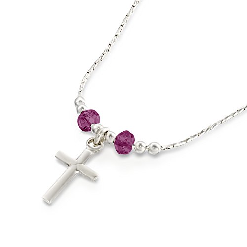 Girl's 925 Sterling Silver Cross Pendant Necklace Made with Purple Swarovski Crystals, 16" + 4" Extender