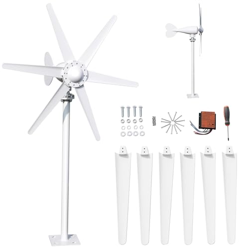 duwiikab 800W Wind Turbine, 6-Blade 12V/24V Wind Energy System, Wind Turbine Generator Kit, Home Wind Turbine, Full Power Protection Wind Generator for Boats Home Farm Industrial Charging White