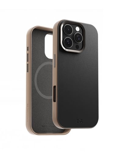 Image of DailyObjects Leatherite Case for iPhone 16 Pro Compatible with Mag-Safe Wireless Charging | Black-Beige Hybrid Magnetic Back Cover