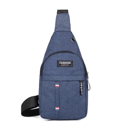 Mini Mochila Bolsa Pochete Masculina de Ombro Transversal, Saída para Fone de Ouvido, Alça Ajustável, 2 Compartimentos (Azul)
