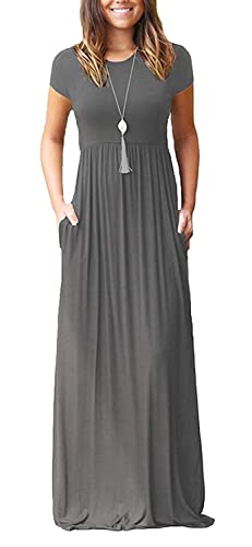 Image of DEARCASE Maxi Dress for Women Short Sleeve Casual Summer Loose Plain Comfy Long Dresses with Pockets