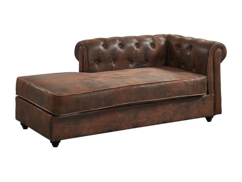 Vente-unique - Méridienne Gauche Chesterfield en Microfibre Aspect Cuir Vieilli SHIREL
