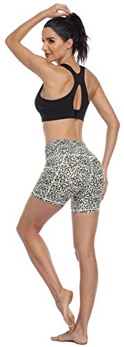DF-deals Biker Shorts for Women with Pockets High Waisted Printed Workout Athletic Yoga Shorts Running Spandex Gym Fitness Shorts Leopard - M