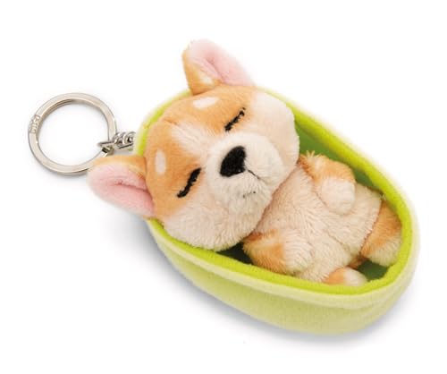 NICI Schlüsselanhänger Sleeping Pets Hund Welsh Corgi 8cm in Körbchen - braun - Treuer-Begleiter für Rucksack oder Tasche, Schlüsselhalter für klein und Groß | 61606