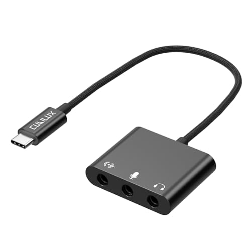 Cubilux Adaptateur USB C vers 3.5mm pour Streaming/Enregistrement, Splitter Microphone TRRS, Entrées Line-in/Mic-in & Sortie Casque, Compatible Ordinateur PC