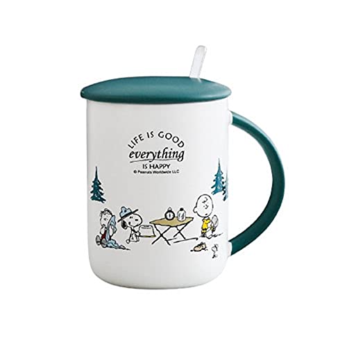 【Baoyejia】 スヌーピー マグカップ 400ml 耐熱 耐冷 陶器 大容量 カップ 蓋付き スプーン付き おしゃれ かわいい コーヒーカップ コーヒー お茶 ジュースカップ プレゼント