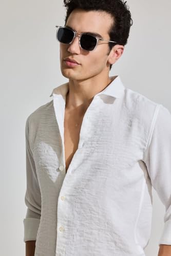 Image of SNITCH White Full Sleeve Casual Textured Shirts