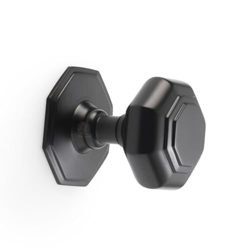 AB Hardware 70mm Powder Coated Black Octagonal Centre Door Knob Pull Front Back Solid Brass