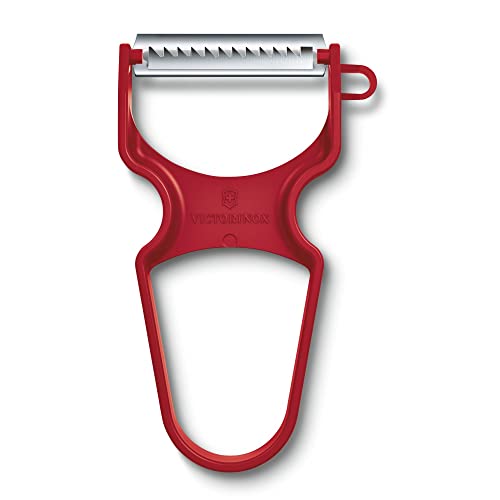 Victorinox Julienne-Schneider Schäler für Gemüsespaghetti Grob gezackte Klinge aus rostfreiem Stahl Extra Scharf Robuster Kunststoffgriff rot