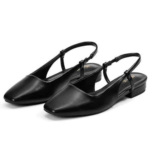 Elisabet Tang Women's Slingback Flats Closed Square Toe 1 Inch Slip-on Work Party Wedding Prom Casual Dressy Comfortable Flats3