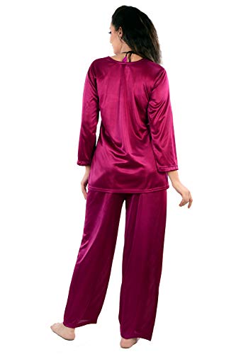 Image of Women's Satin Full Sleeve Night Suit Set of Top & Pyjama