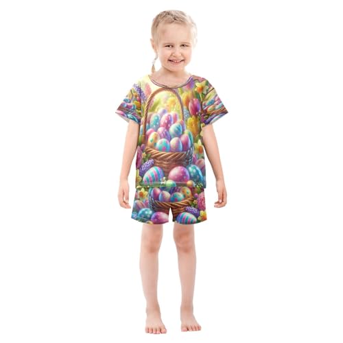 Easter Egg Flowers Pajama Set Short Sleeve Nightwear Soft Clothes Set Summer Pajamas Cotton 5Y3