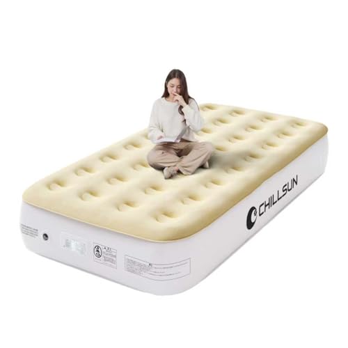 CHILLSUN エアーベッド シングルサイズ 電動ポンプ内蔵 キャンプ マット 高耐久 来客用 フロック表面加工 長さ190×幅99×厚さ33cm 耐荷重250kg 空気ベッド 快適な寝心地 家庭用