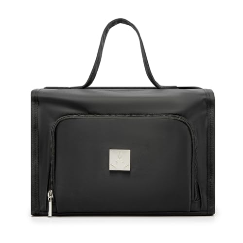 Roll Up Makeup Bag, Waterproof Toiletry Bag for Women, Hanging Travel Organizer bags with Jewelry Organizer Compartment, Extra Large 4 Clear TSA Approved Pouches Cosmetic Makeup (black)