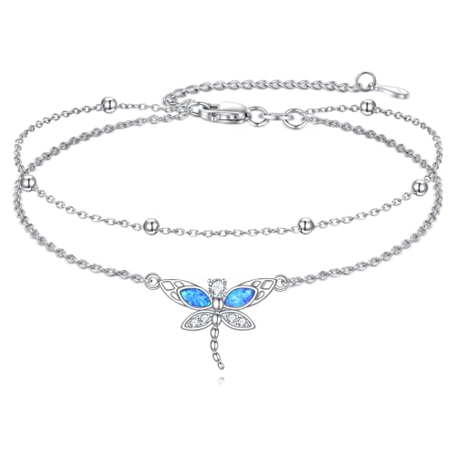Image of TIGER RIDER Dragonfly Anklet Sterling Silver Dragonfly Gifts Jewelry for Women with Crystal Birthday Anniversary