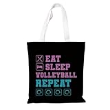 Eat Sleep Bolsa de repetição de vôlei, sacola de lona para amantes de vôlei, presente para jogadores de vôlei, sacola elegante para compras, viagens, viagens diárias, praia, lazer e fitness