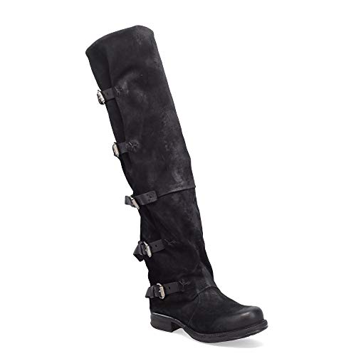 AS98 | Airstep | 717356 | Damen | Hoher Stiefel Overknee mit 5 Schnallen im Biker-Stil, Nero schwarz (39 EU)