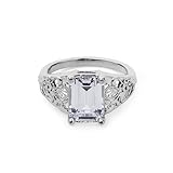 Dfine Jewelry Store Floral Art Deco Vintage Style Engagement Ring Emerald Cut Solitaire AAA Cubic Zirconia Diamond Wedding Ring 925 Sterling Silver Size 5