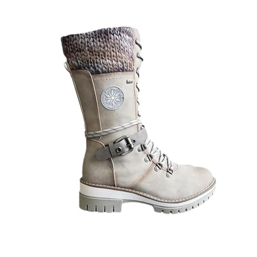 Women's Round Toe Low Heel Non-slip Lace up Mid Calf Motorcycle Side Zipper Combat Cowboy Riding Boots