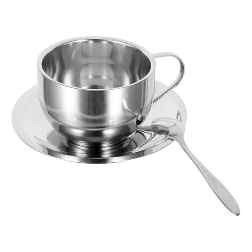Gadpiparty Tazas Apilables de Acero Inoxidable Doble Pared Aislante con Cuchara y Platillo para Café Latte Té y Cappuccino Diseño Compacto para Hogar y Oficina