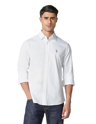 Image of U.S. Polo ASSN. Textured Tailored Fit Shirt for Men - 100% Cotton, Breathable & Comfortable, Full Sleeves Casual Shirt for Men