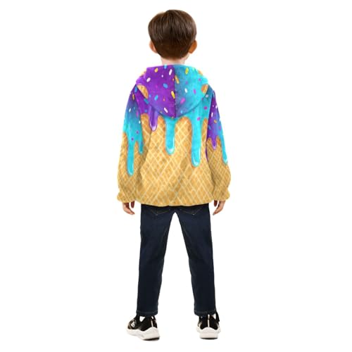 Ice Cream Cone Sprinkles Toddler Fleece Jacket Girl Boys Hooded Fleece Jacket Coat Warm Outwear Zip-up 3-10T4