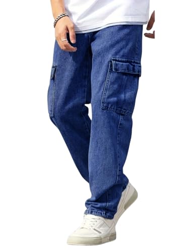 Image of Men's Loose Fit Denim Jeans | Mid Rise Straight Baggy Fit | Stretchable Casual Streetwear Jeans for Men