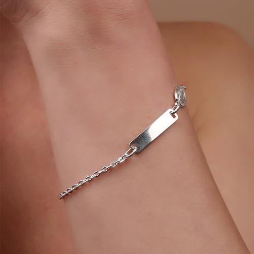 Image of Bling Jewelry Dainty Virgin Mary Personalize Thin Religious Identification ID Bracelet Curb Cuban Chain Link .925 Silver Sterling 7 Inch