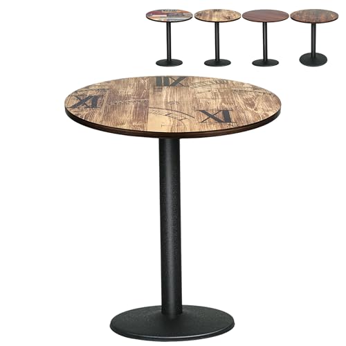 XUANYU Rond Table à Manger pour 4 Personnes, φ70 cm Table de Cuisine Industriel avec Pied en Fer, Tables de Bistro/Salle à Manger/Salon (Marron-Noir, Chiffres-Romains)